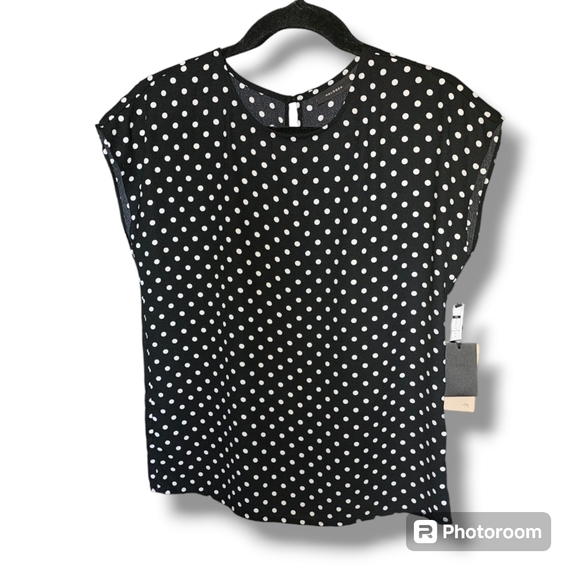 🆕️ Halogen Cap Sleeve Polka Dot Blouse in Black & White size XS - Picture 2 of 6